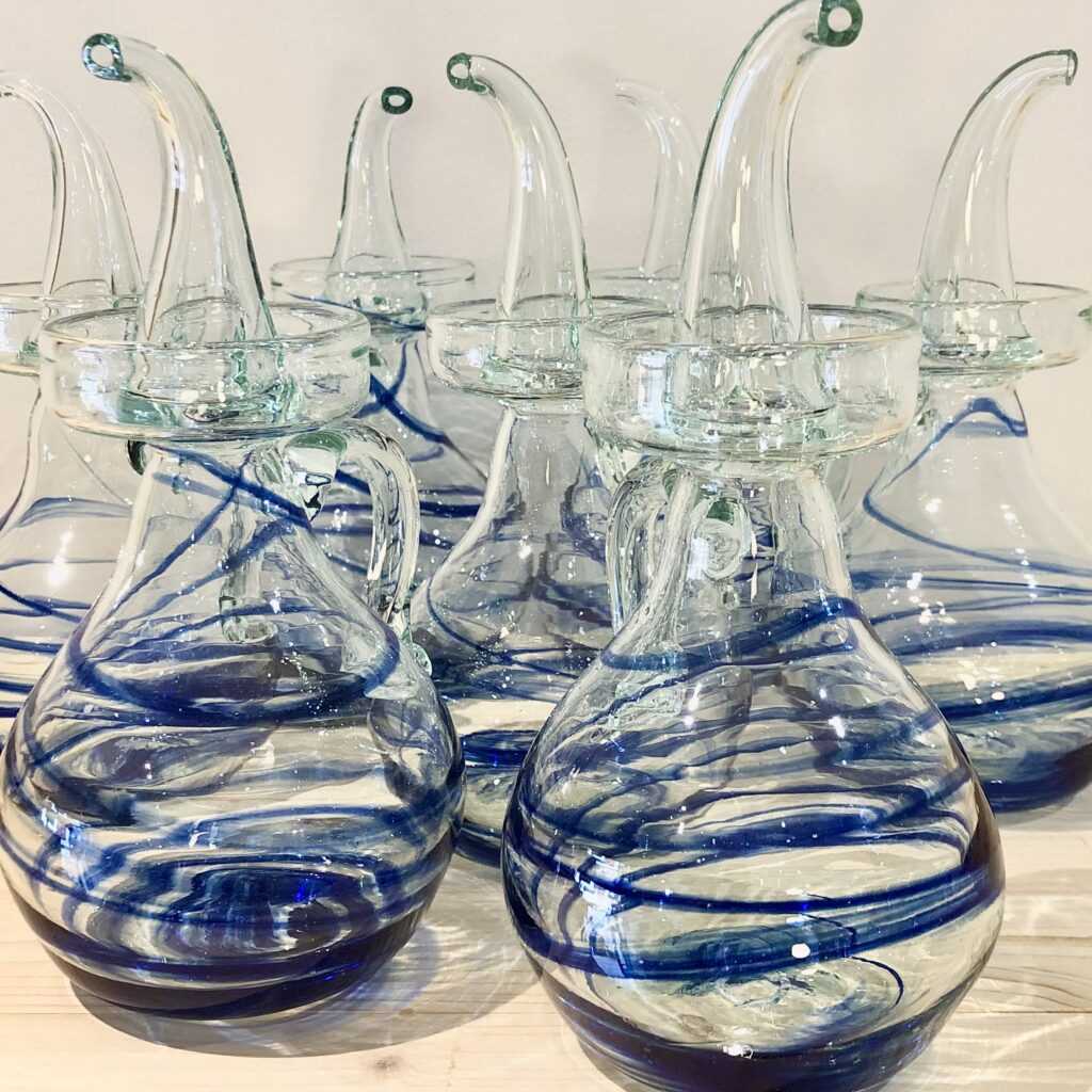 Glass olive oil pourers from Spain